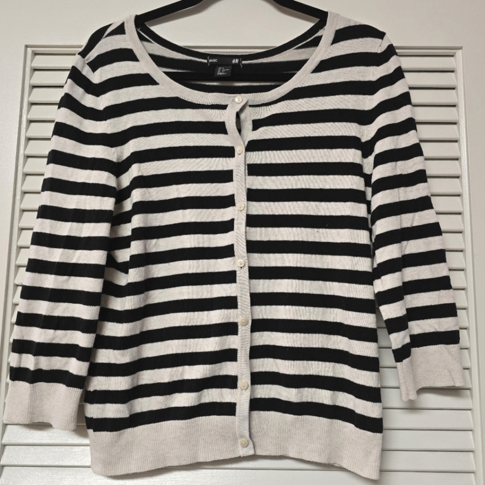 H&M - Basic Striped Button Long-Sleeve Cardigan Sweater